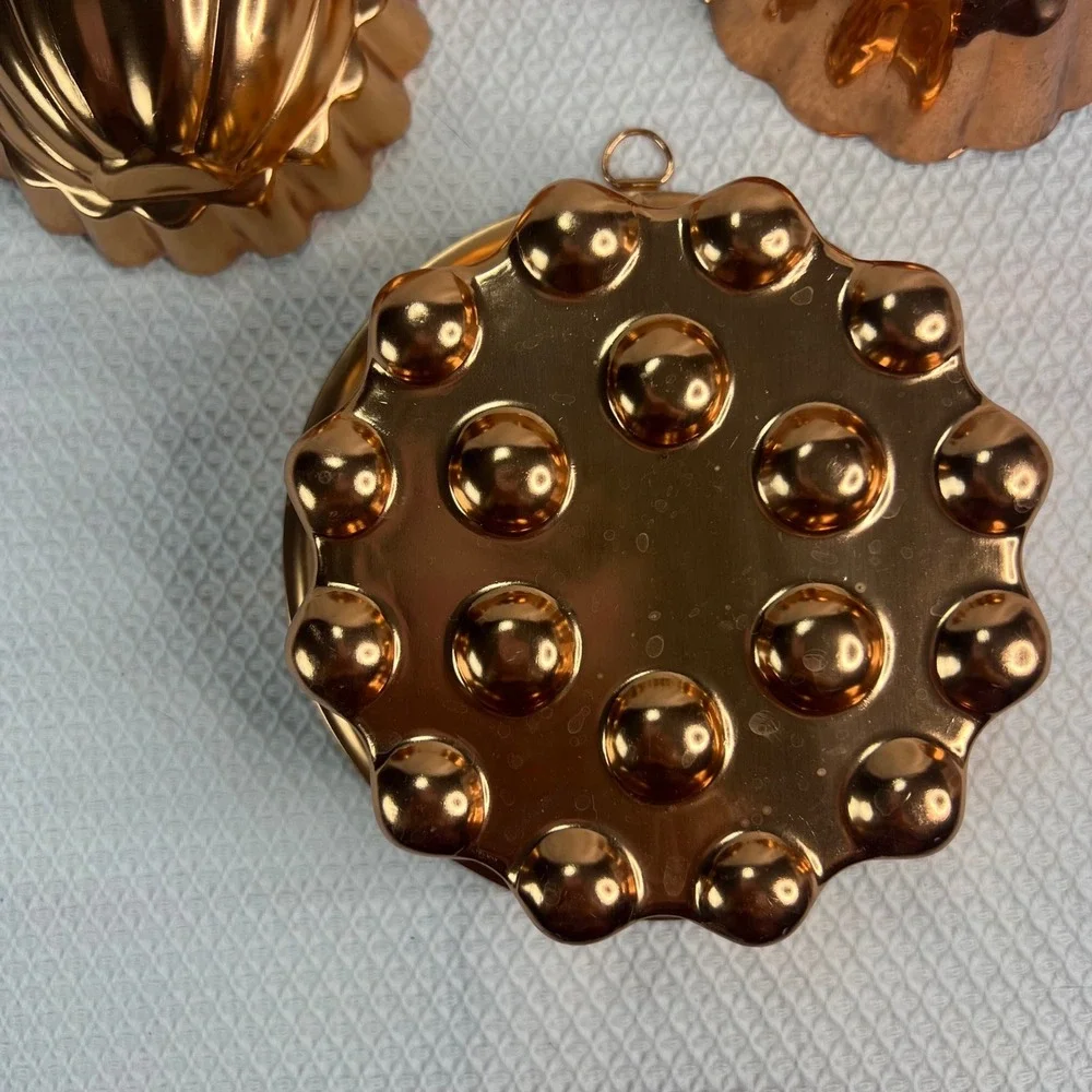 Vintage Copper Metal Kitchen Jello Cake Mold Set of 3 Wall Hangings Cottagecore‎
